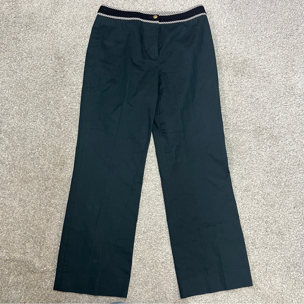 St John Pants Womens 10 Blue Pinstripe Cotton Stretch Straight Trouser Career